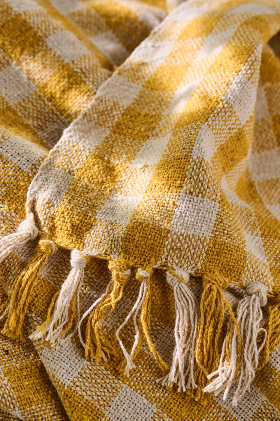 Ib Laursen Plaid - Natur/Gelb kariert 130 x 160 cm