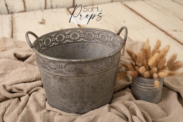 Metal bucket flower