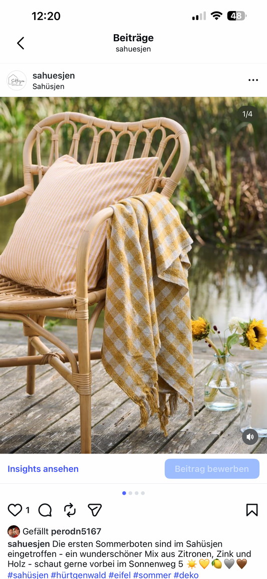 Ib Laursen Plaid - Natur/Gelb kariert 130 x 160 cm