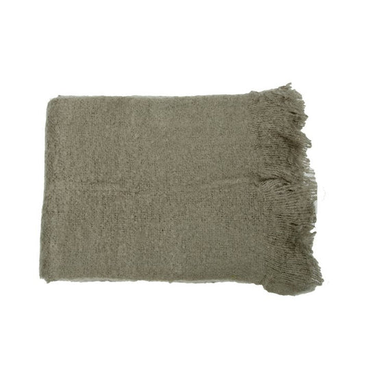 Fringed knitted blanket olive gray