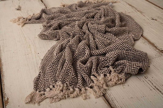 Fringed blanket brown beige