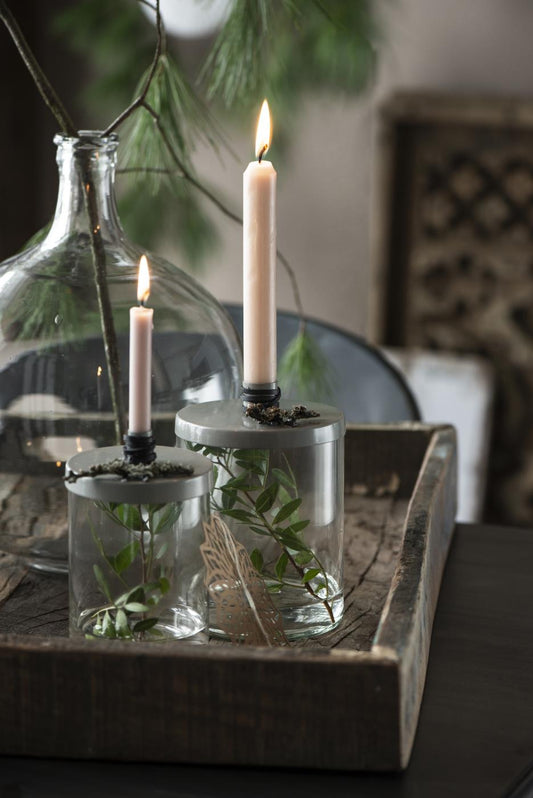 Kerzenglas für dünne Kerze mit Metalldeckel